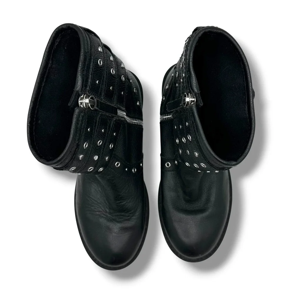 Kids Black Combat Boots Studded Grommet Buckle Straps Lug Sole Side Zip Zara 3/